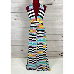 NWT Mara Hoffman Sleeveless Wrap Halter Striped Multicolor Maxi Dress Sz 4